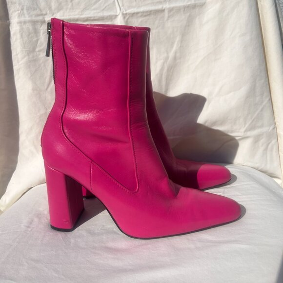 Zara Hot Pink Heeled Boots Booties - Picture 4 of 8